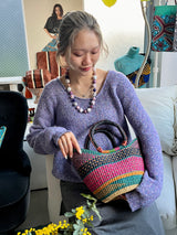 エレファントグラスバスケット S - ピンク＆ブラック -