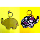 Elephant key holder -khaki & purple-