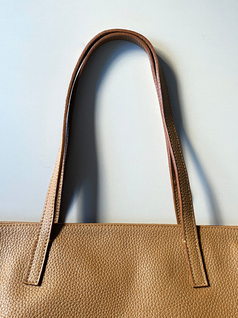 Leather Book Tote L -Camel-
