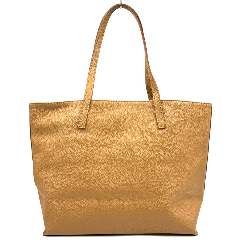 Leather Book Tote L -Camel-