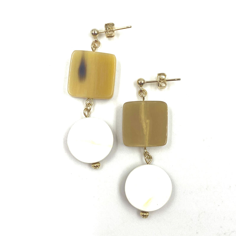 Marushikaku Short Earrings -Square Yellow & White-