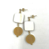 Marushikaku Short Earrings -Square Yellow & White-