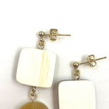 Marushikaku Short Earrings -Square Yellow & White-