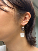Marushikaku Short Earrings -Circle Beige & White-