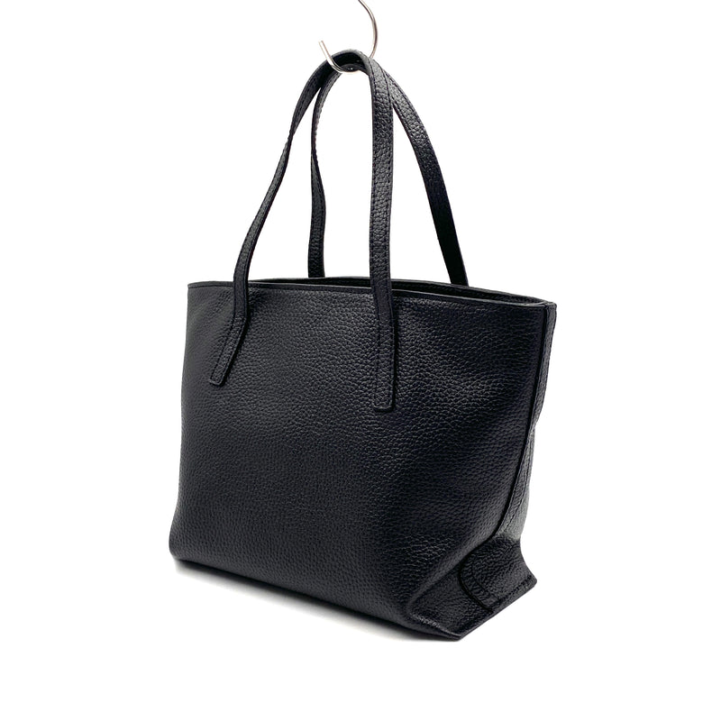 Leather Book Tote S -Black-