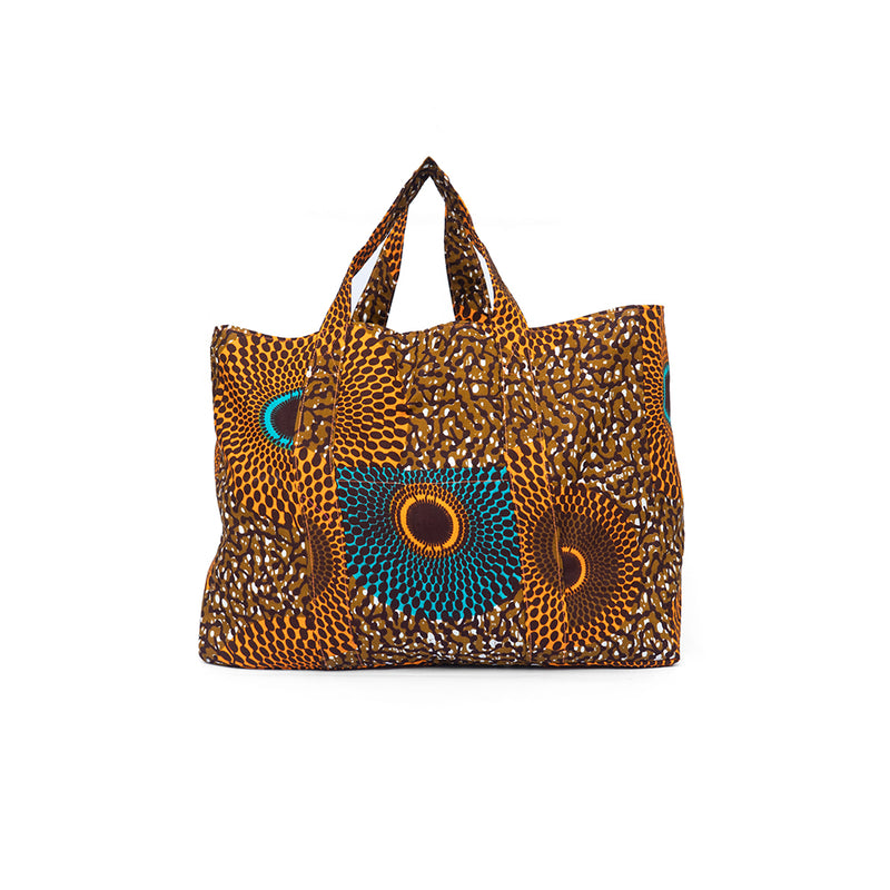 Zakuzaku Tote -Big Eye Turquoise Orange & Brown-