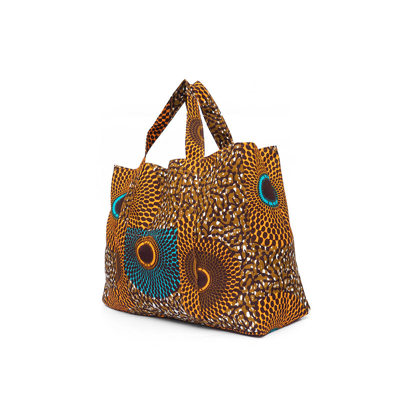 Zakuzaku Tote -Big Eye Turquoise Orange & Brown-