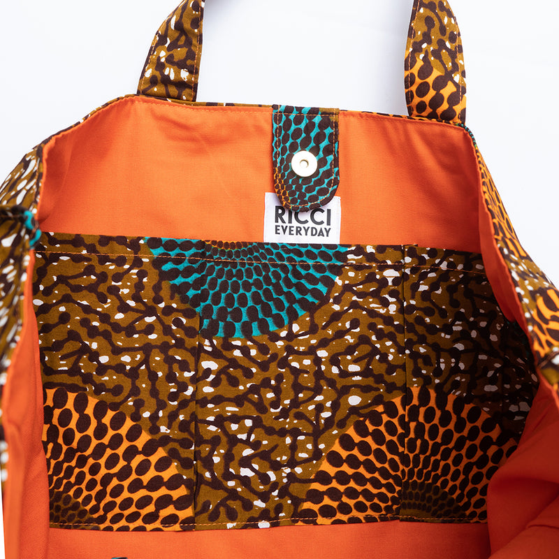 Zakuzaku Tote -Big Eye Turquoise Orange & Brown-