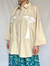 オーバーサイズシャツ - ベージュシャツxホワイトバオバブ -