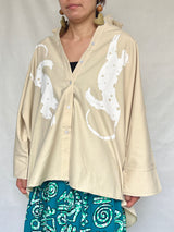 オーバーサイズシャツ -ベージュシャツxホワイトチーター  -