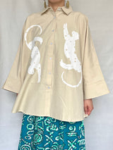 オーバーサイズシャツ -ベージュシャツxホワイトチーター  -