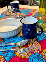 Luncheon mat (2 pieces set) --E -Yellow White & White Blue-