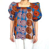 Gathered Blouse -Eye Orange Blue White & Blue Yellow White-