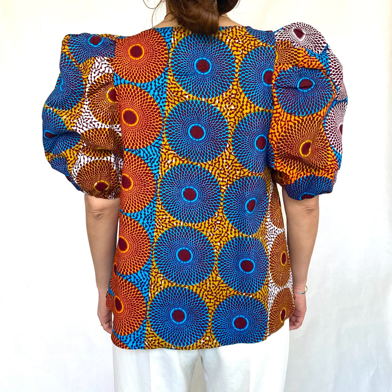 Gathered Blouse -Eye Orange Blue White & Blue Yellow White-