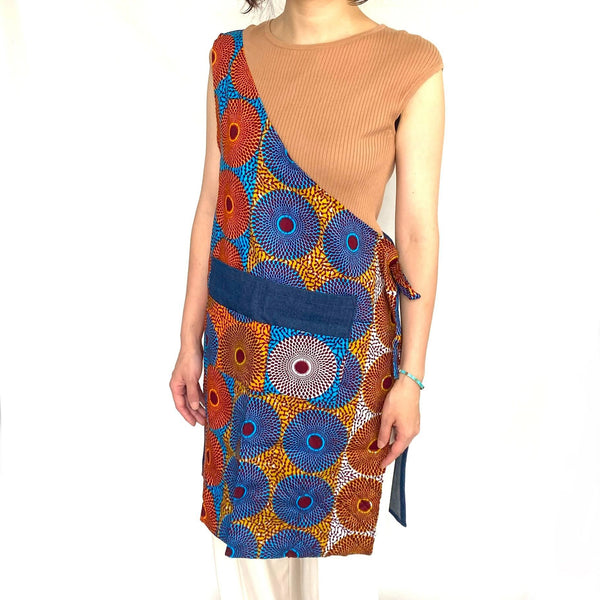 One -shoulder denim apron -Eye Orange Blue White & Blue Yellow White-