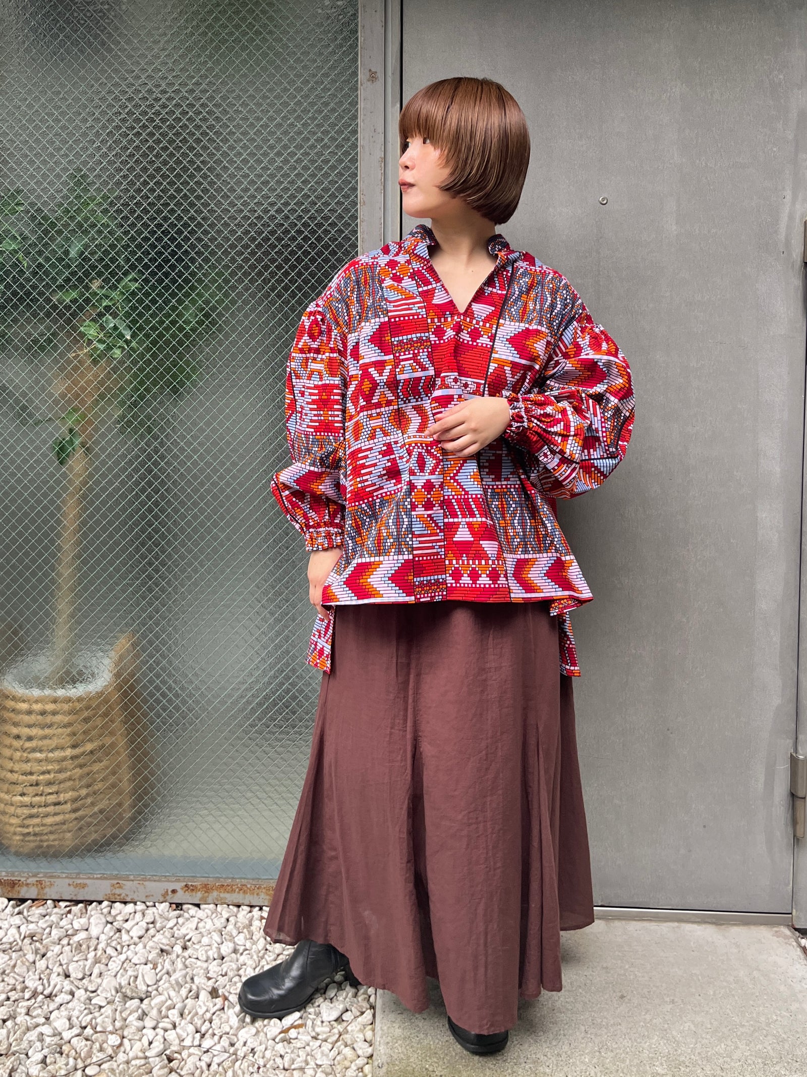 リラックス・ロングシャツ - 幾何学・暮れ色のモザイク - – リッチー