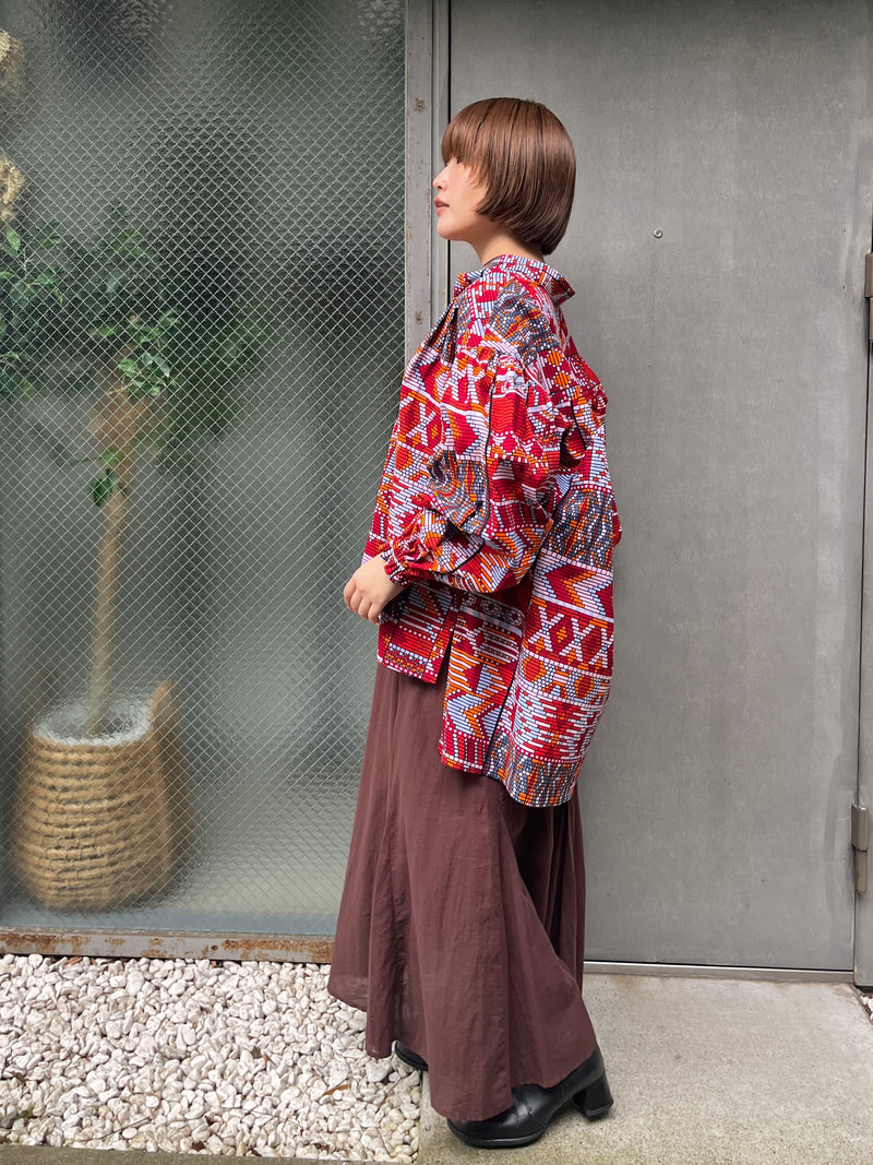 リラックス・ロングシャツ - 幾何学・暮れ色のモザイク - – リッチー