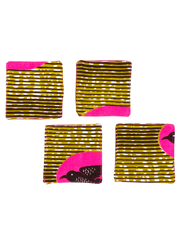 Coaster (set of 4) -Swallow / yellow & pink-
