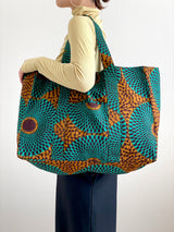 Zakuzaku Tote -Big Eye Turquoise & Brown-