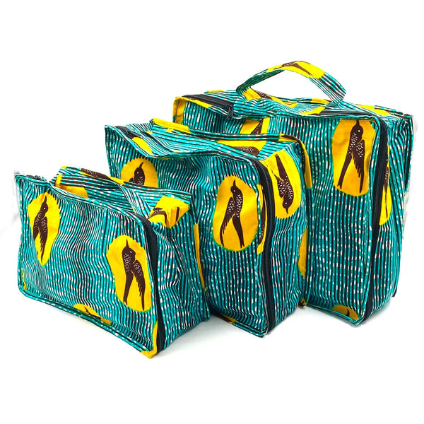 Storage pouch 3 -piece set -Swallow Turquoise & Yellow-