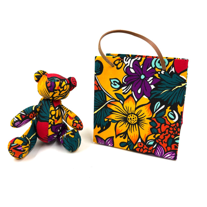 アフリカンプリント・テディベアw/ギフトバッグ - ナイト・ジャングル -