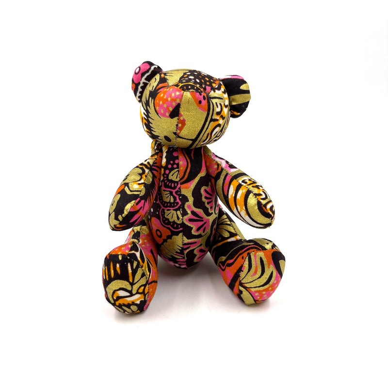 アフリカンプリント・テディベアw/ギフトバッグ - ローズ・サークル -