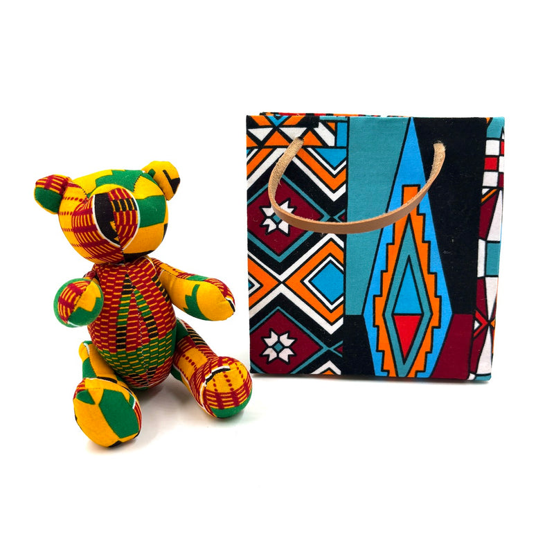 アフリカンプリント・テディベアw/ギフトバッグ - サンシャイン・モザイク -