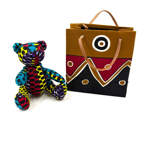 アフリカンプリント・テディベアw/ギフトバッグ - ルビー・トワイライト -