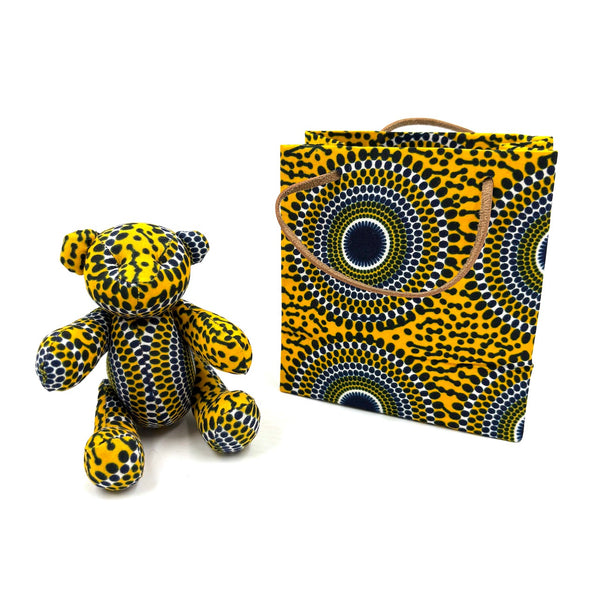 アフリカンプリント・テディベアw/ギフトバッグ - サファリ・ドット -