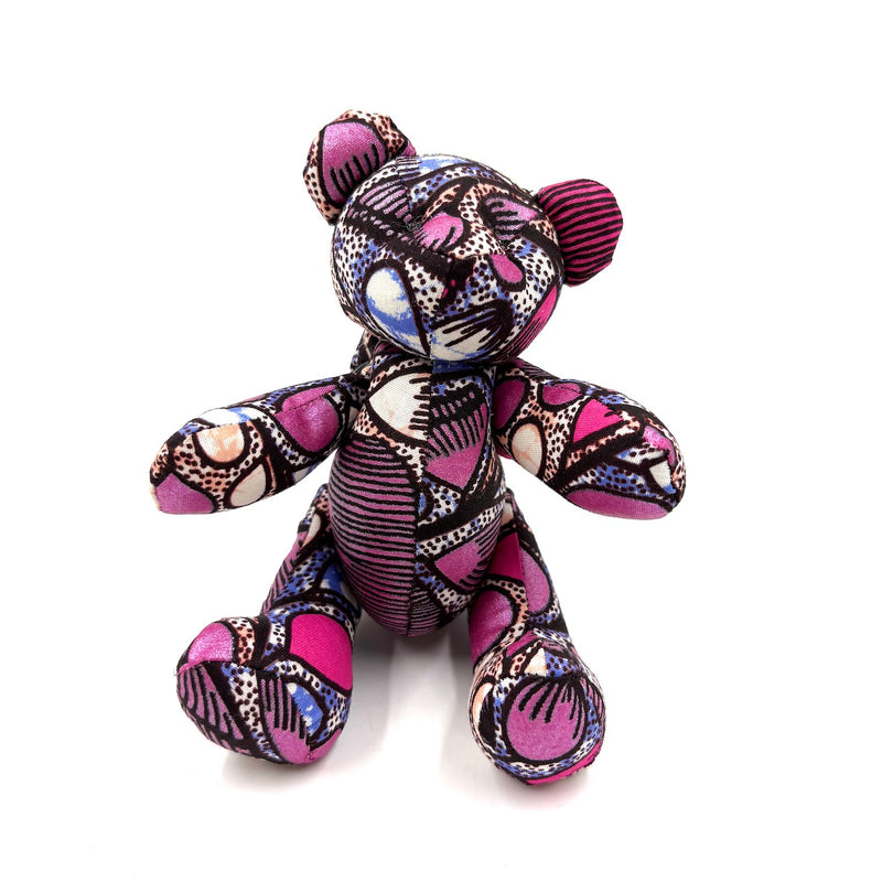 アフリカンプリント・テディベアw/ギフトバッグ - ピンク・ドリーム -