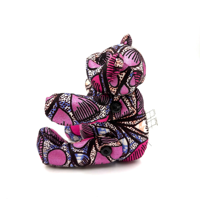 アフリカンプリント・テディベアw/ギフトバッグ - ピンク・ドリーム -