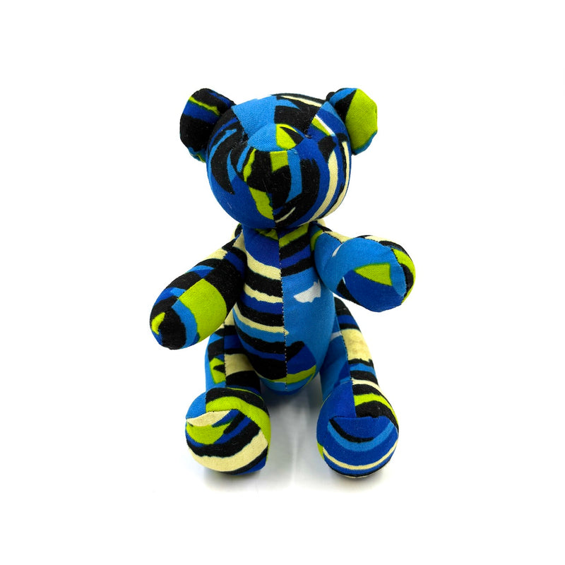 アフリカンプリント・テディベアw/ギフトバッグ - ブルー・エナジー -