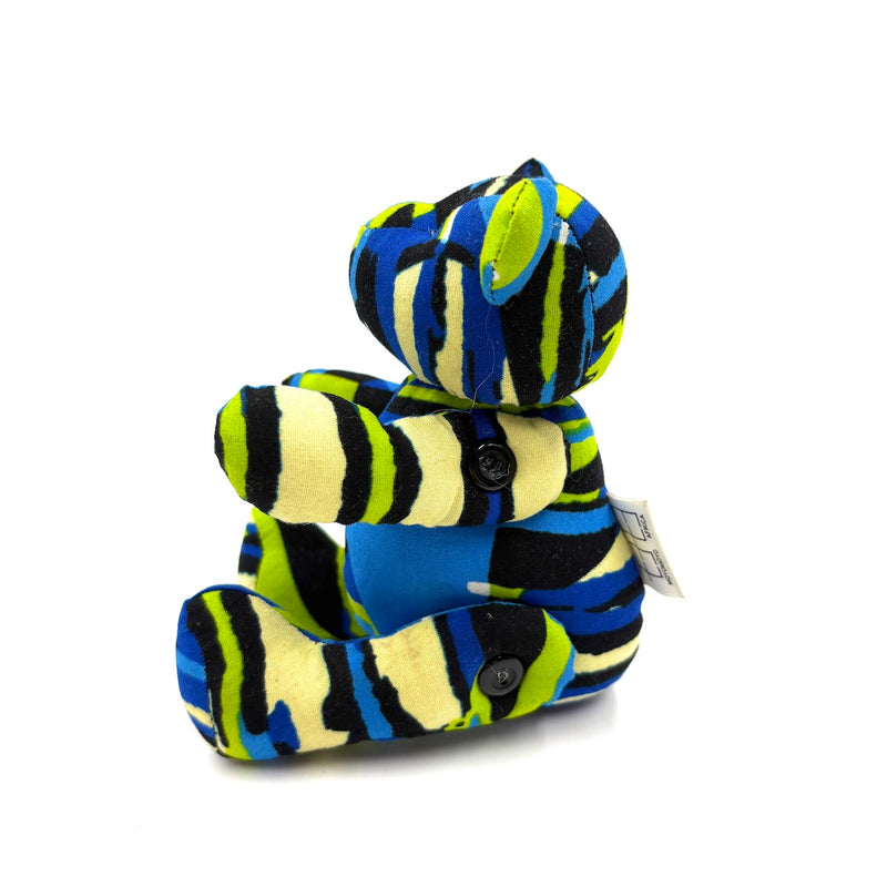 アフリカンプリント・テディベアw/ギフトバッグ - ブルー・エナジー -