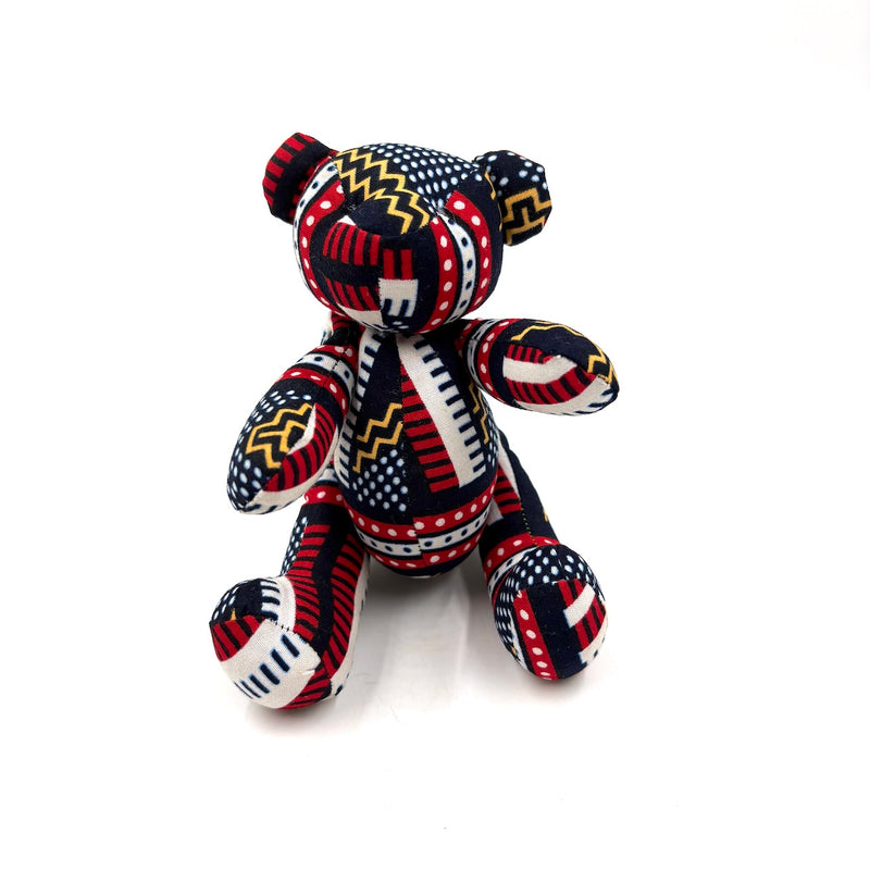 アフリカンプリント・テディベアw/ギフトバッグ - ネイビー・ビート -