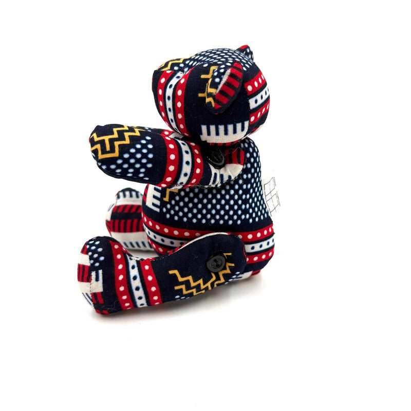 アフリカンプリント・テディベアw/ギフトバッグ - ネイビー・ビート -