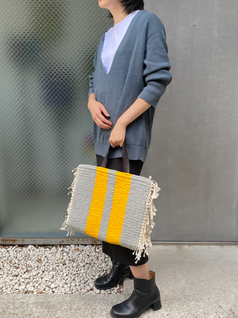 Crosshet Striped Bag-Yellow & White -