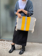 Crosshet Striped Bag-Yellow & White -