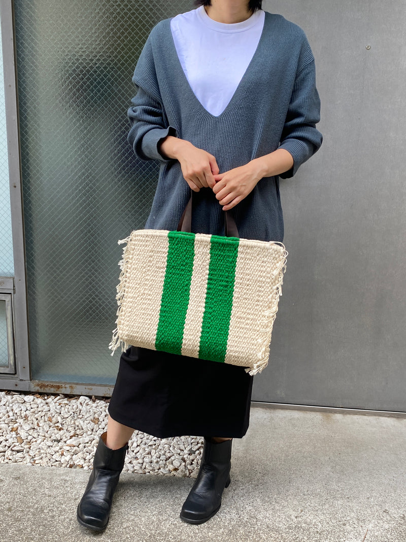 Crochette Stripe Bag - Green & White -