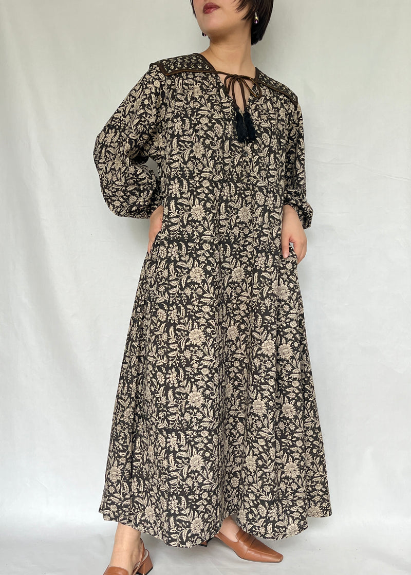 No.54【saruche】ショルダーパッチ前リボンワンピース - ブラック -