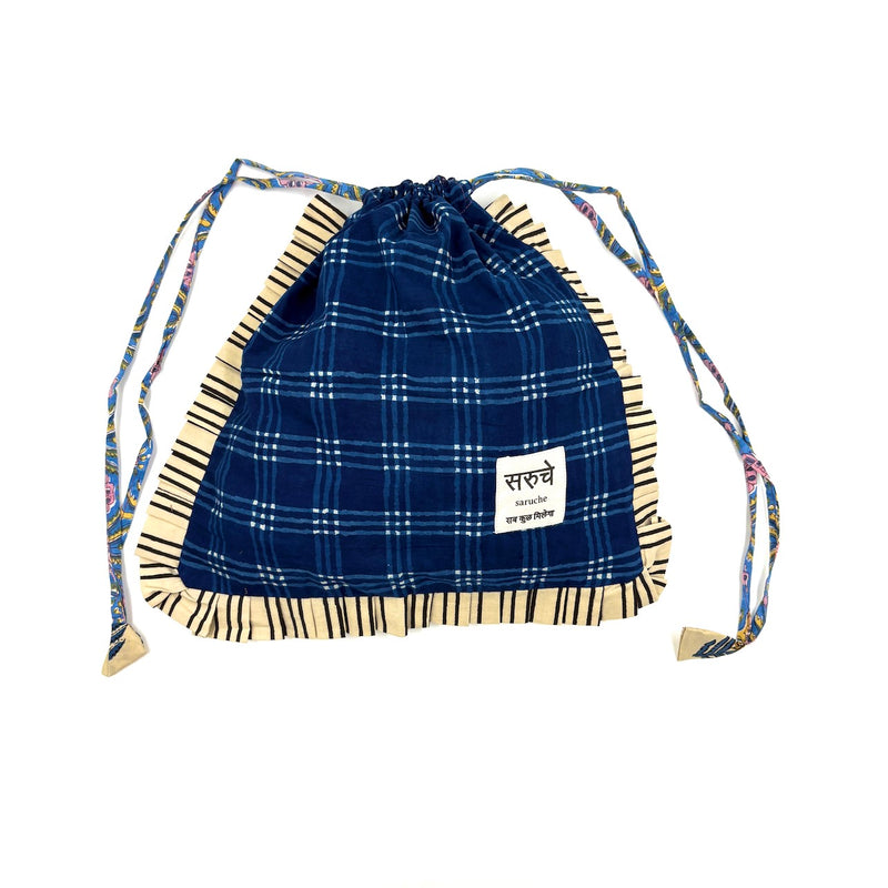 【saruche】ショッパーバッグM - ネイビー・チェック -