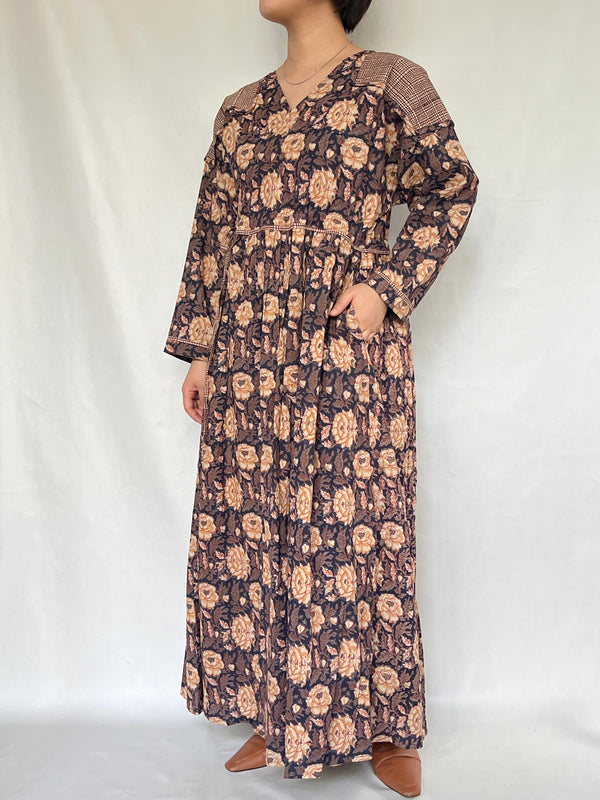 No.47【saruche】ショルダーパッチカシュクールワンピース - ブラウン -