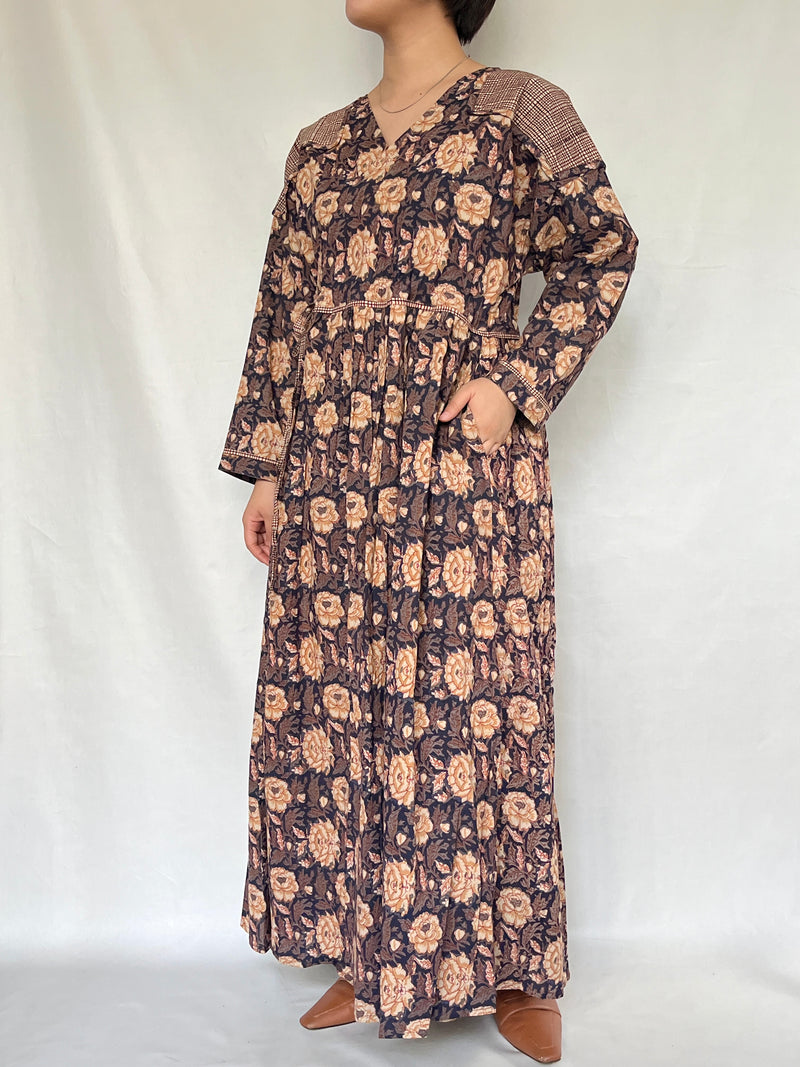 No.47【saruche】ショルダーパッチカシュクールワンピース - ブラウン -