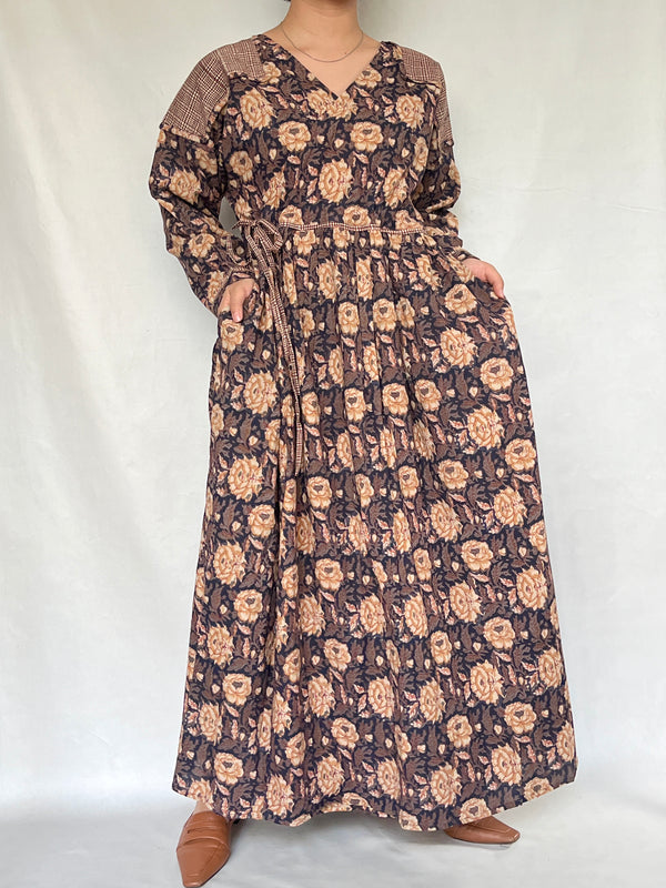 No.47【saruche】ショルダーパッチカシュクールワンピース - ブラウン -