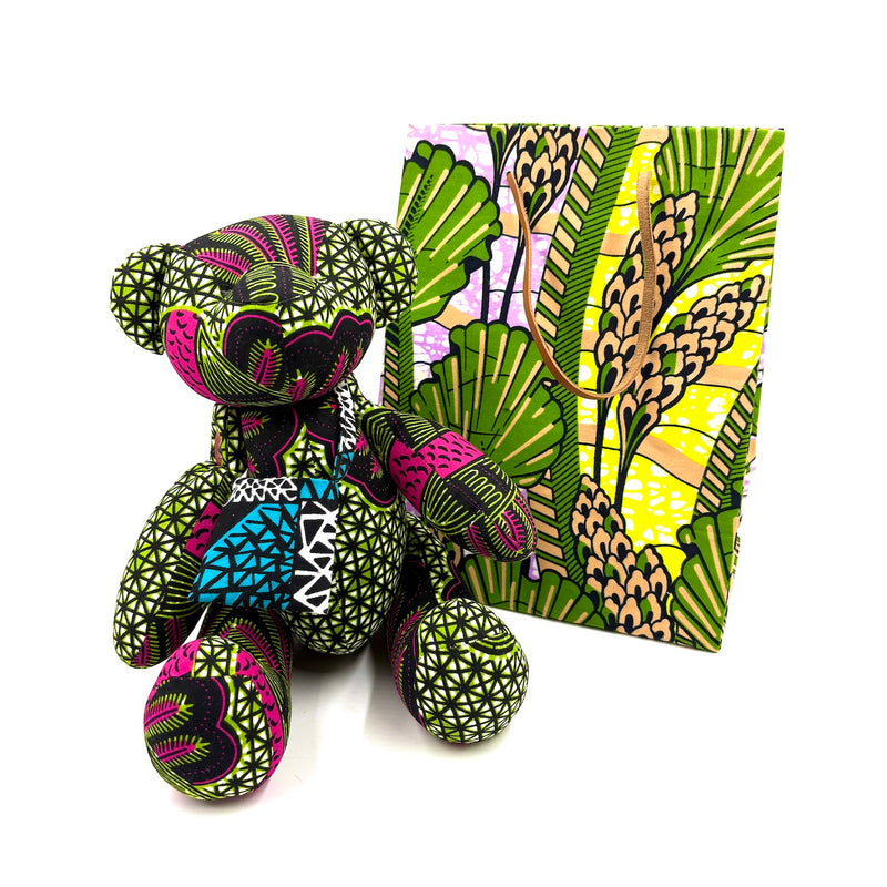 アフリカンプリント・ビッグテディw/ギフトバッグ - リーフシンフォニー -