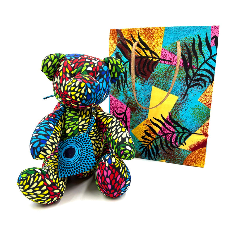 アフリカンプリント・ビッグテディw/ギフトバッグ - ネオンフォレスト -