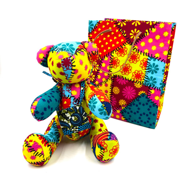 アフリカンプリント・ビッグテディw/ギフトバッグ - カラフルブーケ -