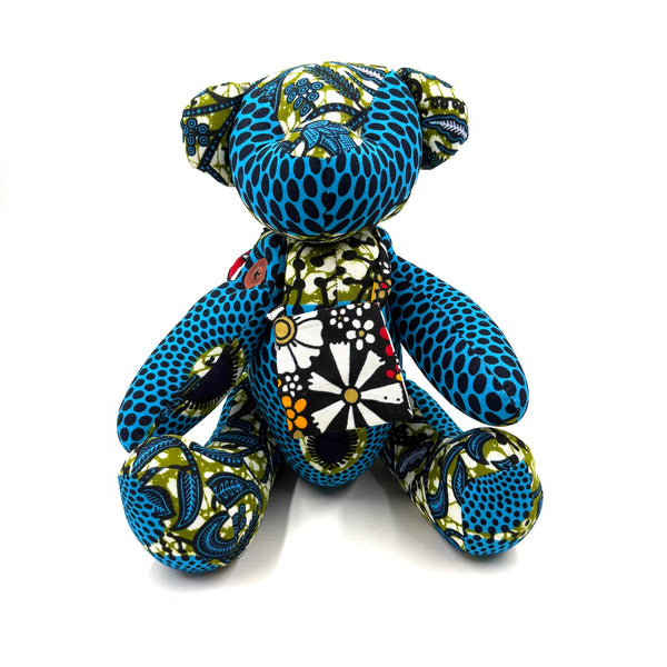 アフリカンプリント・ビッグテディw/ギフトバッグ - ブルーオルナ -