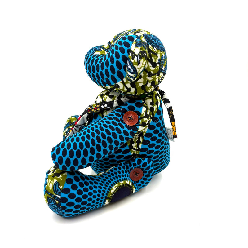 アフリカンプリント・ビッグテディw/ギフトバッグ - ブルーオルナ -