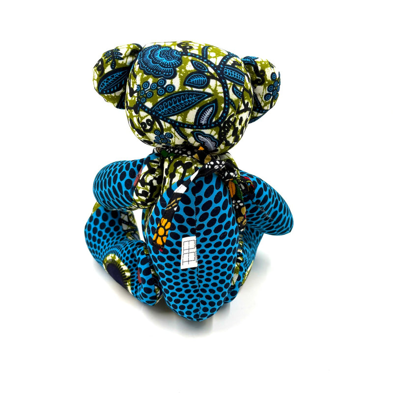 アフリカンプリント・ビッグテディw/ギフトバッグ - ブルーオルナ -