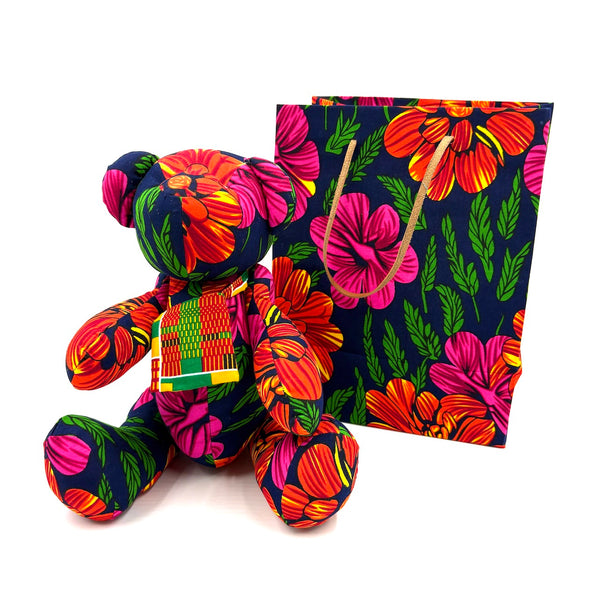 アフリカンプリント・ビッグテディw/ギフトバッグ - フラワーバースト -